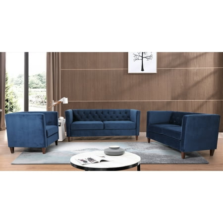 Uspridefurniture Lisette Velvet 3Pcs Living Room Set,Blue