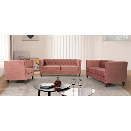 Uspridefurniture Lisette Velvet 3Pcs Living Room Set, Pink