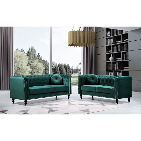 Uspridefurniture Lueck 2Pcs Velvet Living Room Set, Green