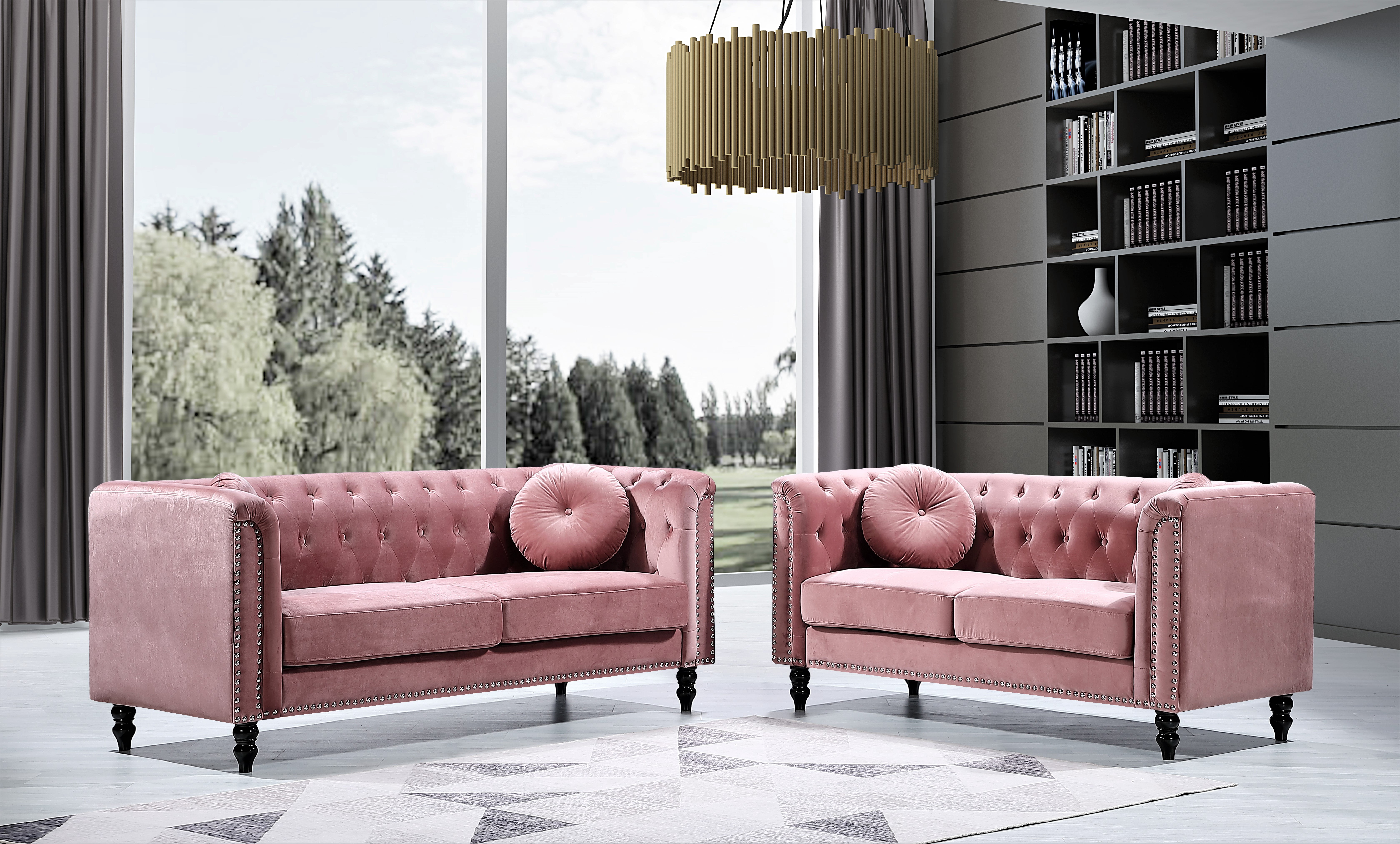 Uspridefurniture Lueck 2Pcs Velvet Living Room Set,Pink