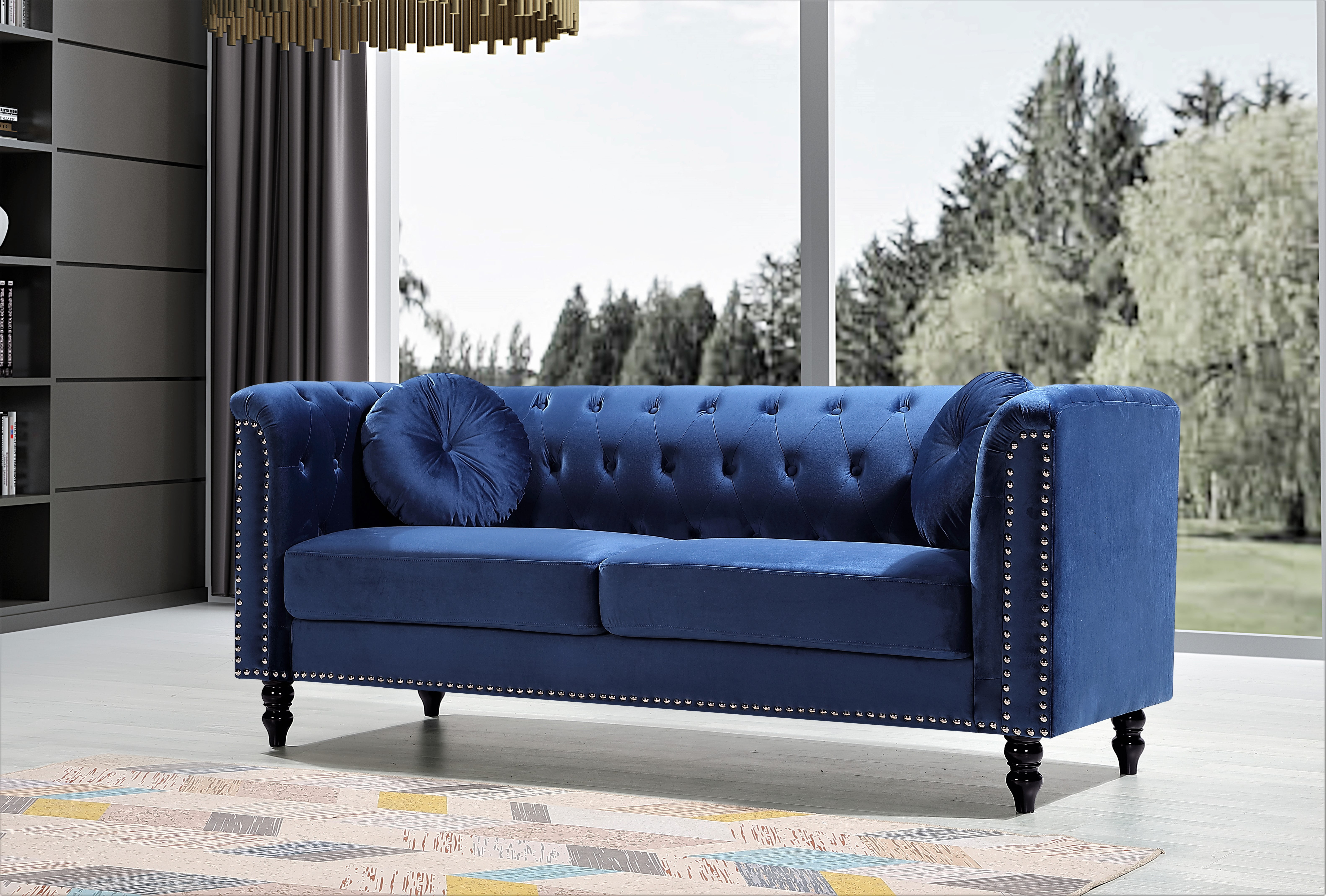 Uspridefurniture Lueck 76 Velvet Rolled Arm Sofa - Blue - Walmart.com