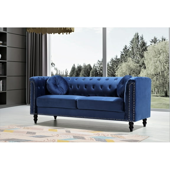 Uspridefurniture Lueck 76'' Velvet Rolled Arm Sofa -Blue