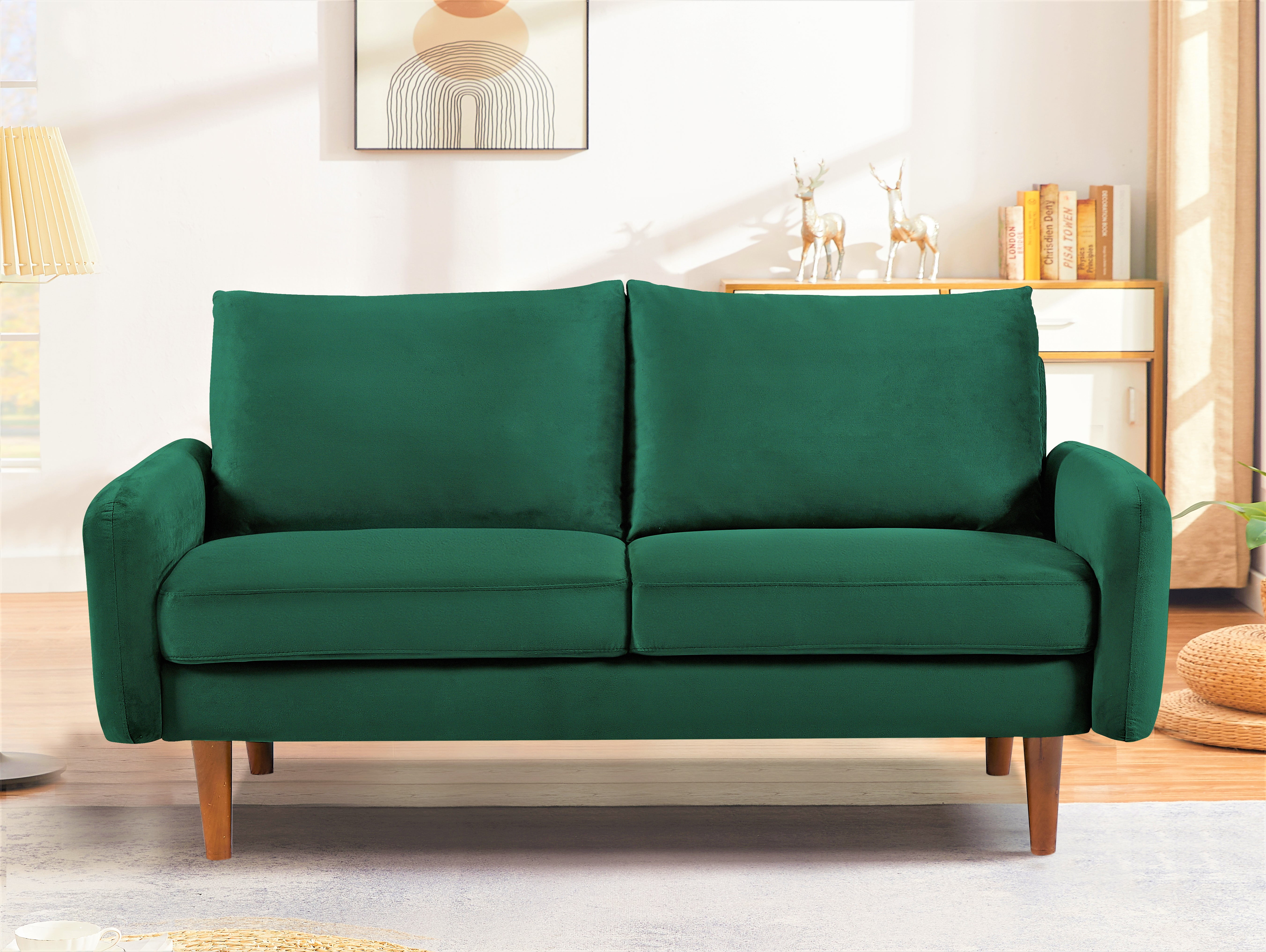 Uspridefurniture Maryellen 58''W Velvet Loveseat, Green