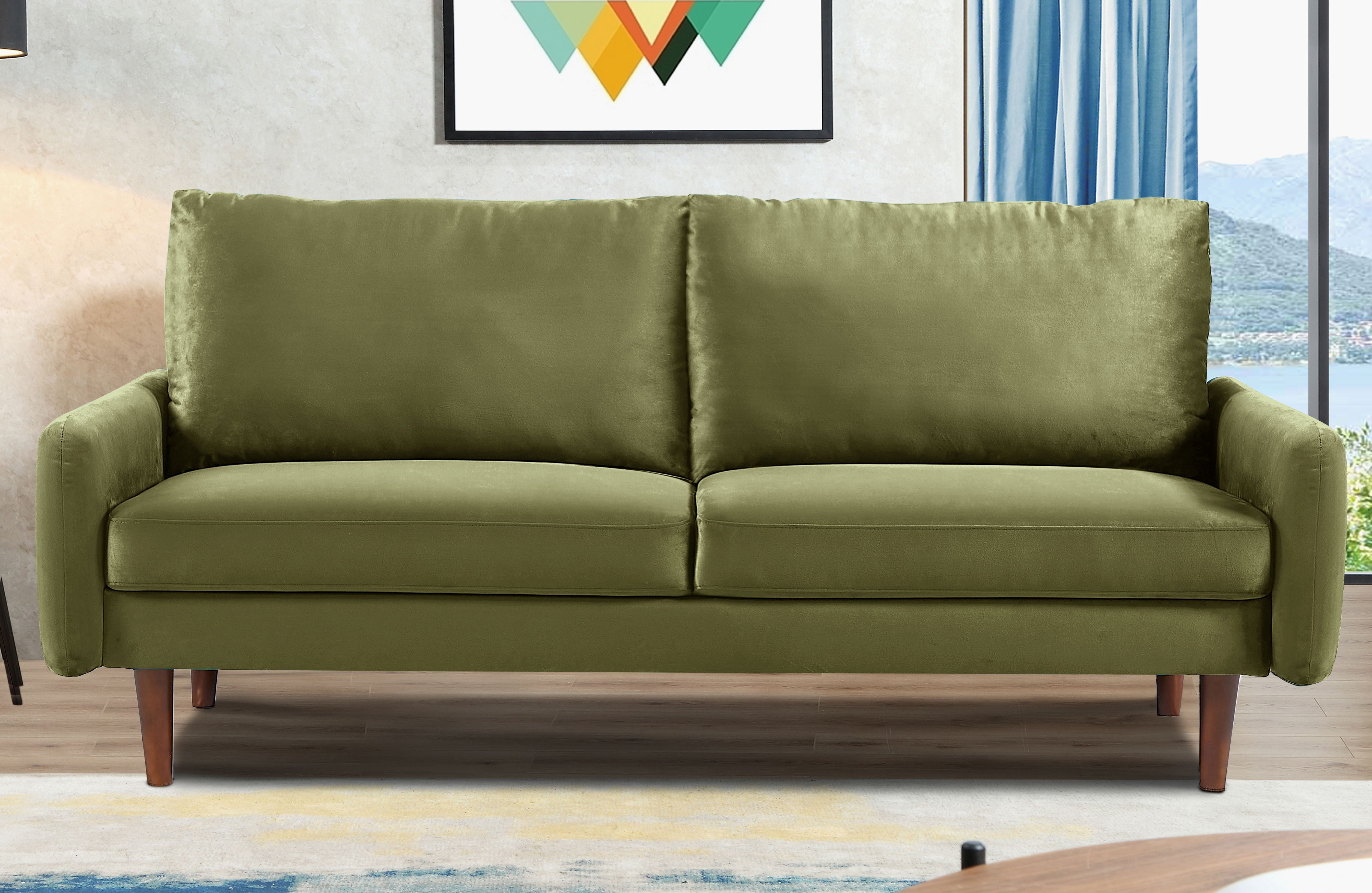 Uspridefurniture Maryellen 70''W Velvet Sofa, Olive Green