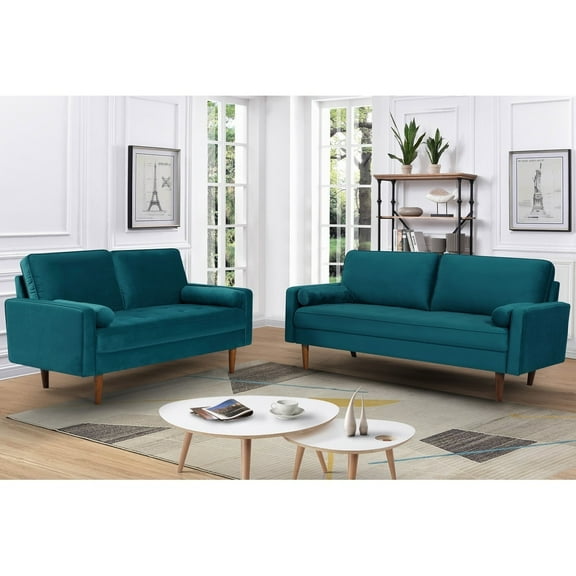 Uspridefurniture 2-Piece Modern Polyester Sofa Living Room Set, Greenish Blue