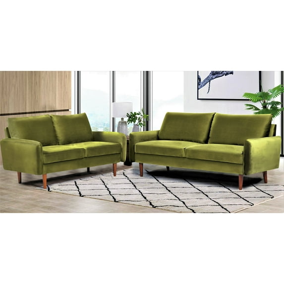 Uspridefurniture 2 Piece Modern Polyester Sofa And Loveseat Set Olive Green