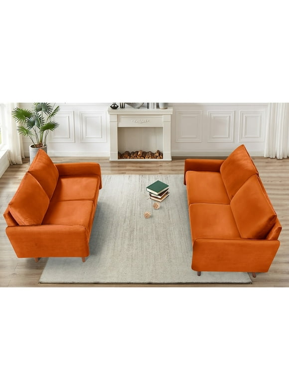 Uspridefurniture Maryellen Velvet 2PC Living Room Sets, Sofa Loveseat, Orange