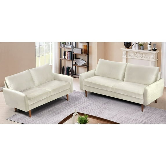 US Pride Furniture 2 Piece Modern Polyester Sofa And Loveseat Set Ivory
