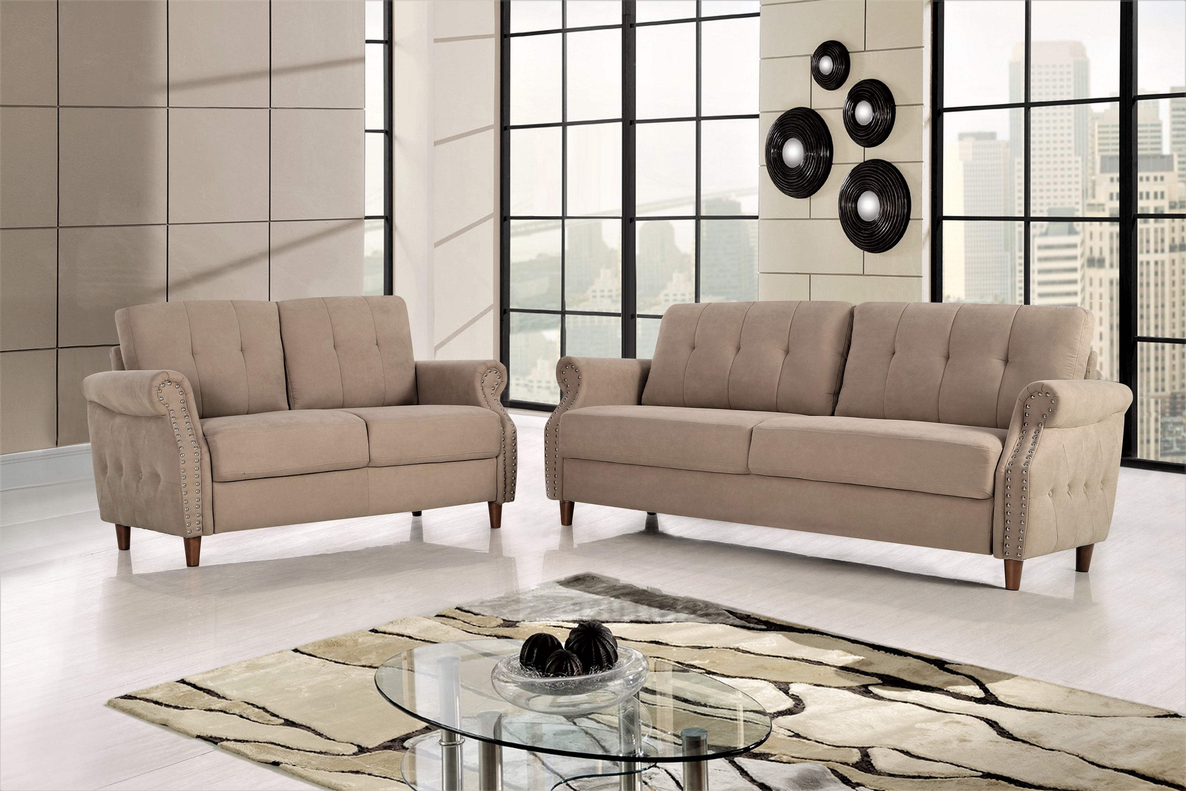 Uspridefurniture Matsuko 2Pcs Living Room Set, Loveseat and Sofa, Camel