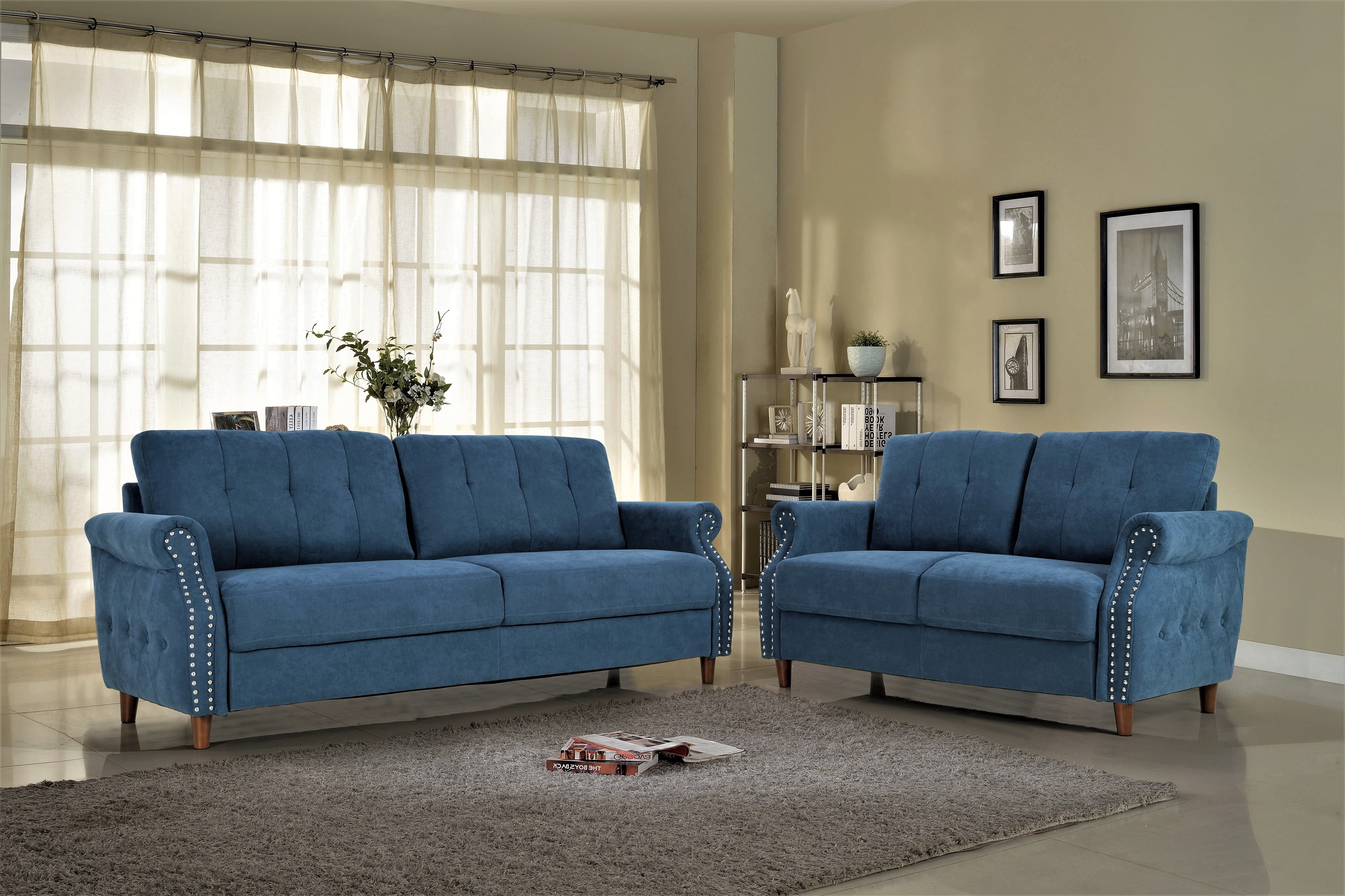 Uspridefurniture Matsuko 2Pcs Living Room Set, Loveseat and Sofa, Ocean Blue