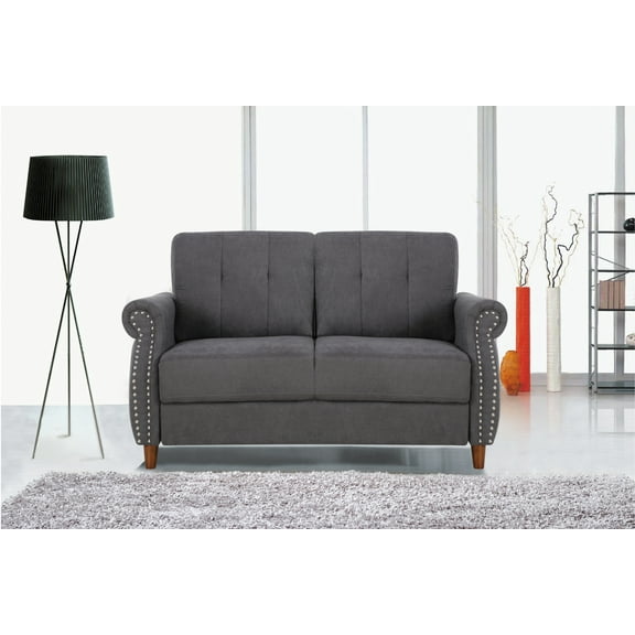 US Pride Furniture Matsuko 57.48'' Rolled Arm Polyester Loveseat , Gray