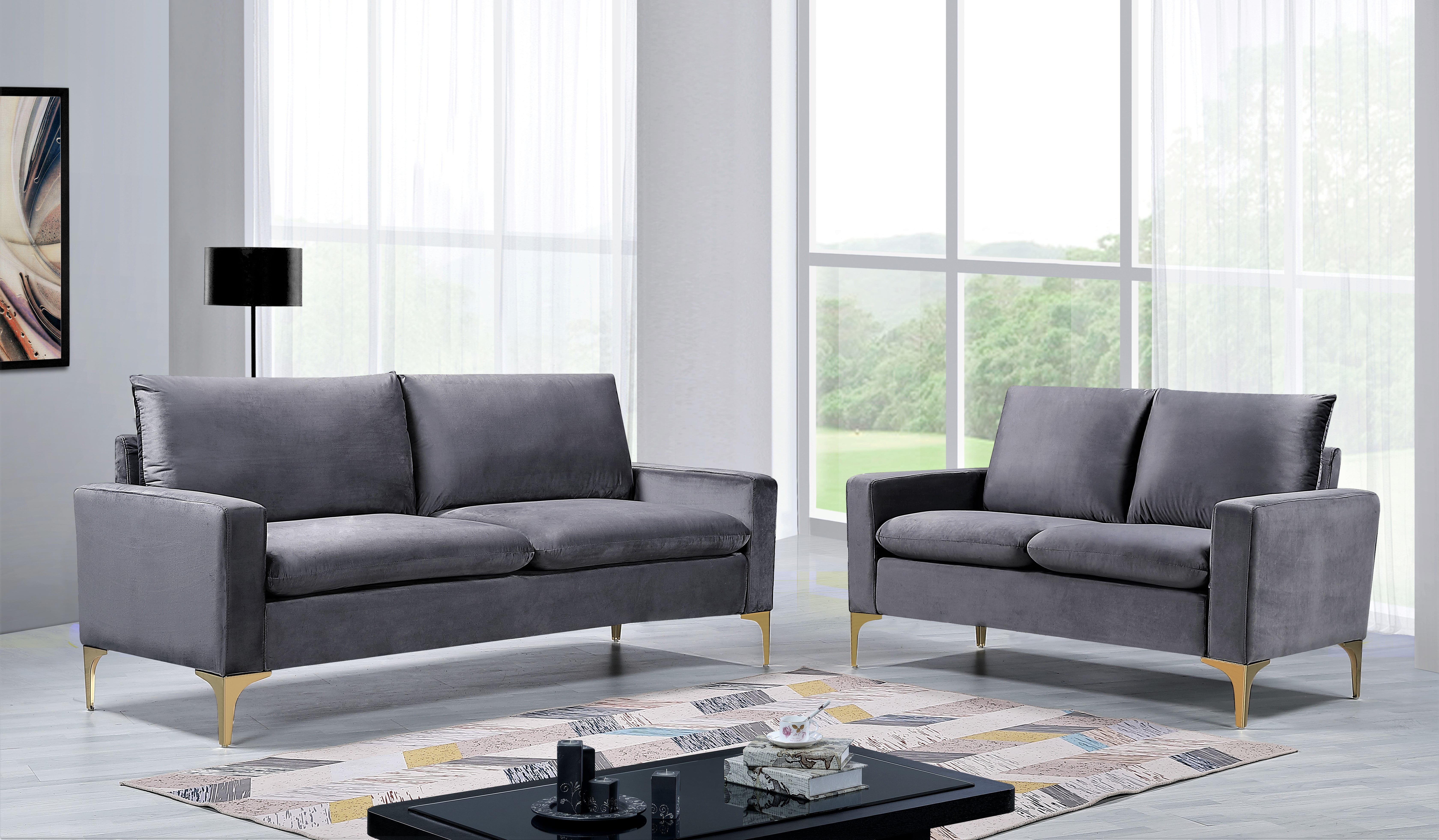 Uspridefurniture Mid-Century Buchholz 2Pcs Velvet Living Room Set,Gray