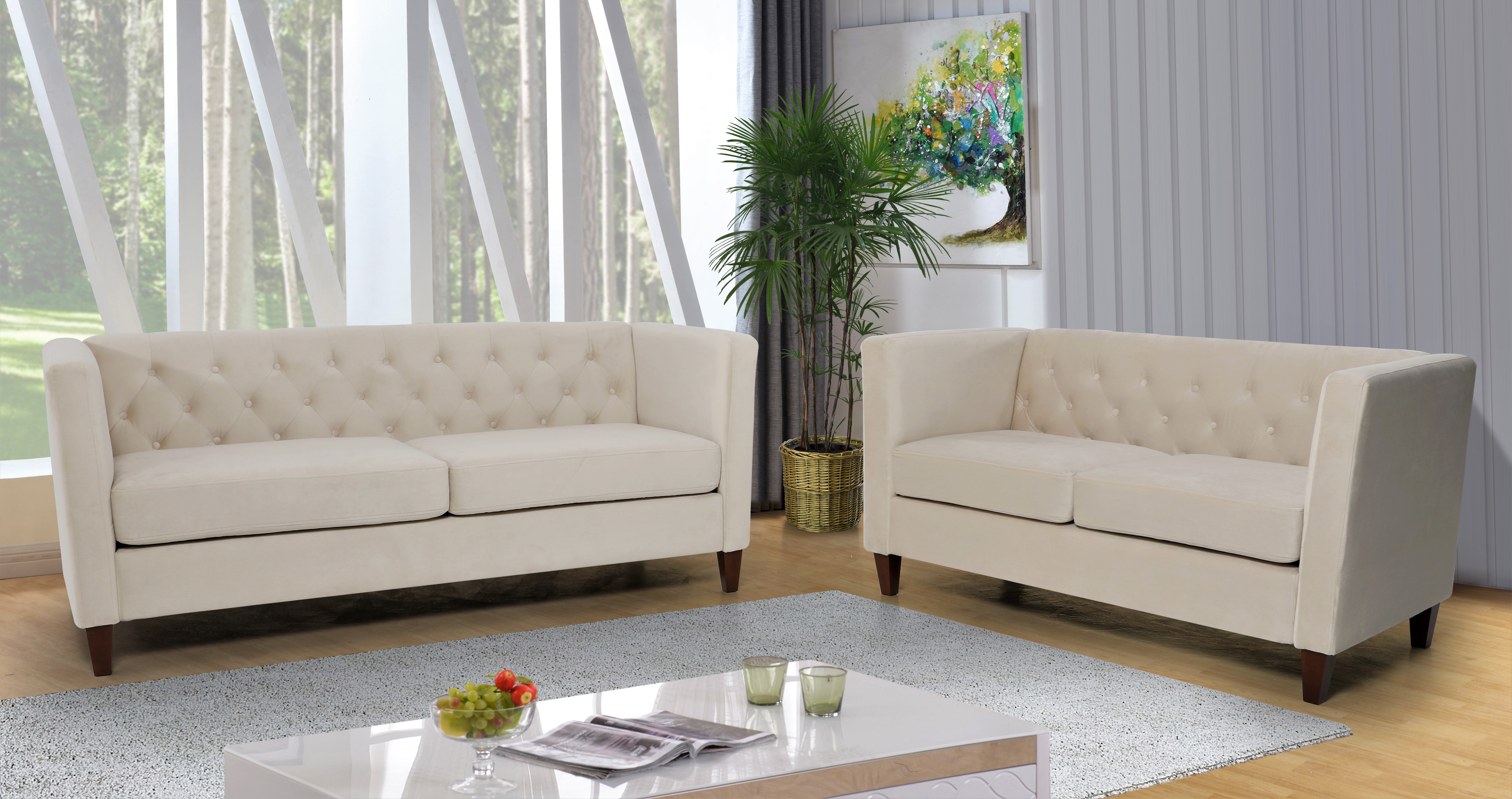 Uspridefurniture Mid-Century Lisette Velvet 2PCS Living Room Set