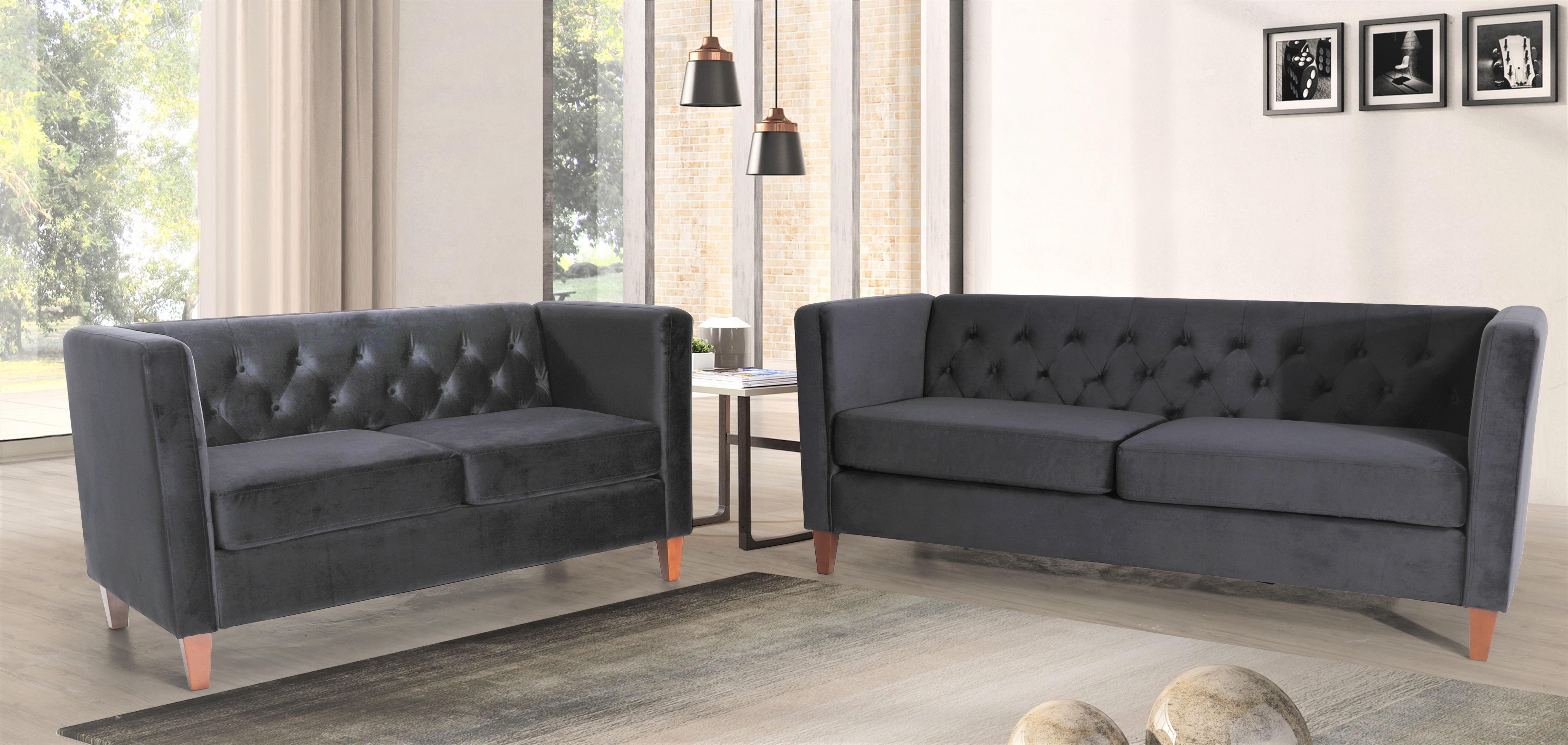 Uspridefurniture Mid-Century Lisette Velvet 2Pcs Living Room Set, Gray