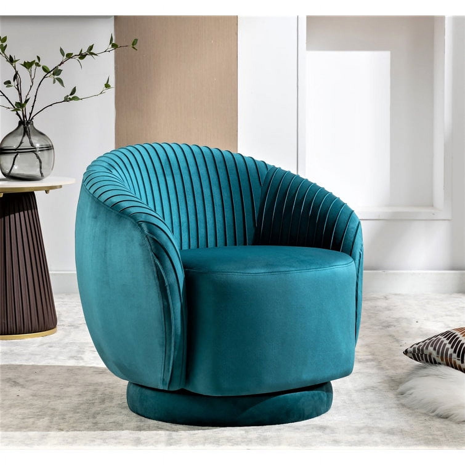 Uspridefurniture Modern Velvet Plain Swivel Barrel Chair, Greenish