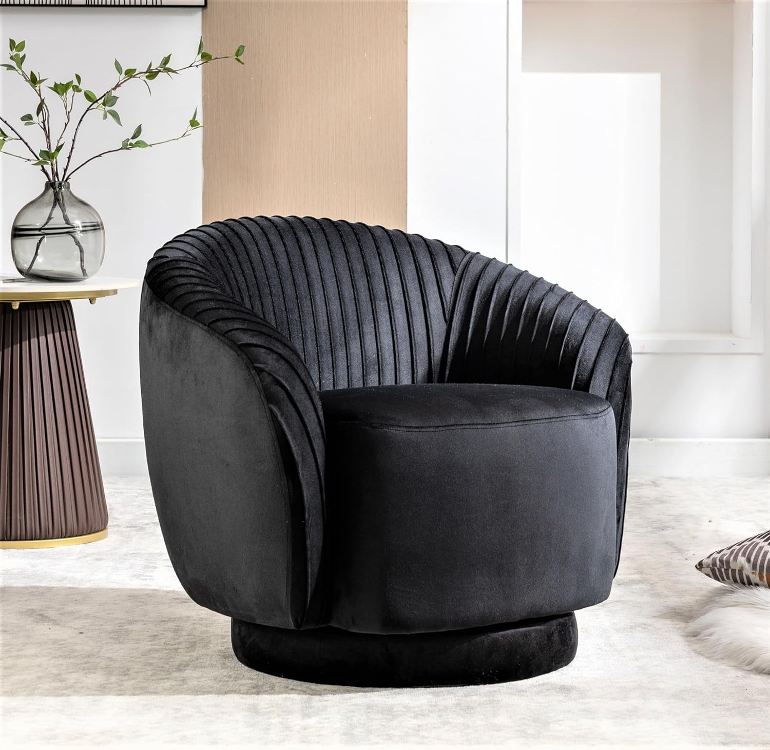 Uspridefurniture Modern Velvet Tufted Accent Chair, Black