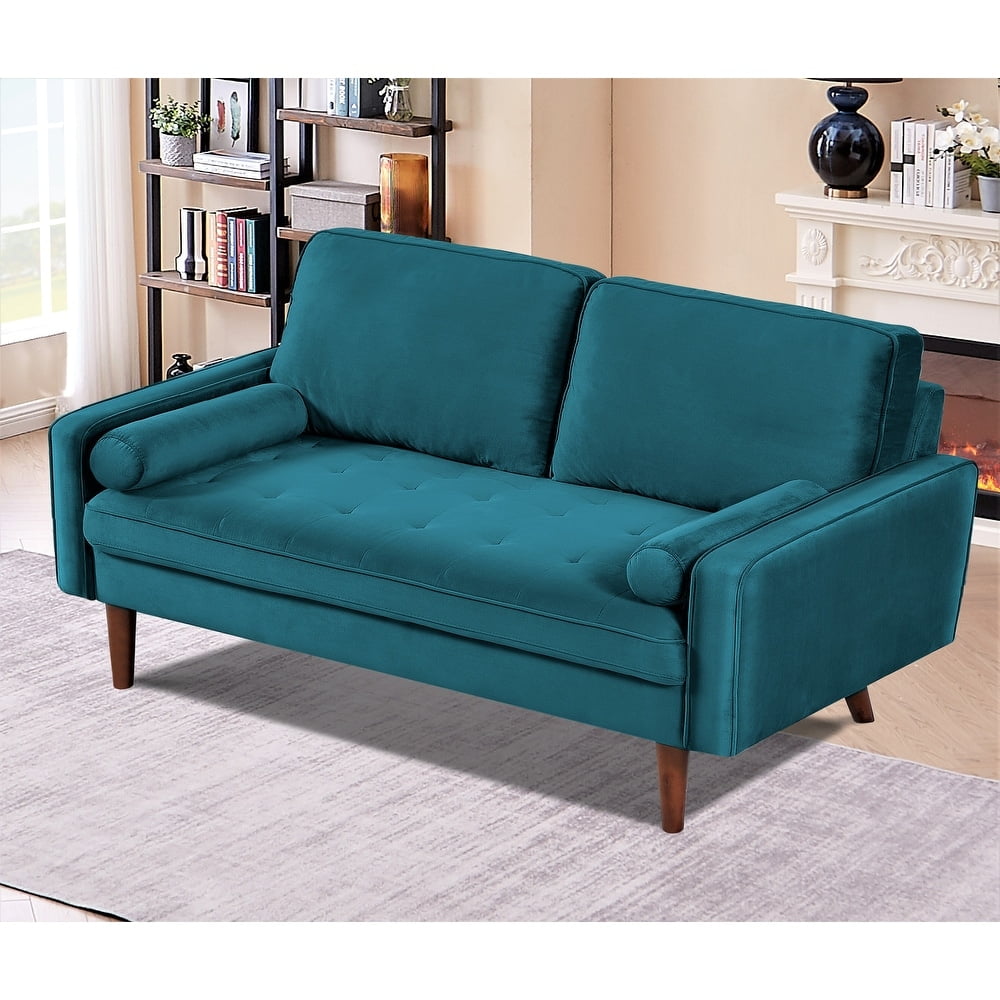 Uspridefurniture Monahan 58''W Velvet Tufted Loveseat, Greenish Blue
