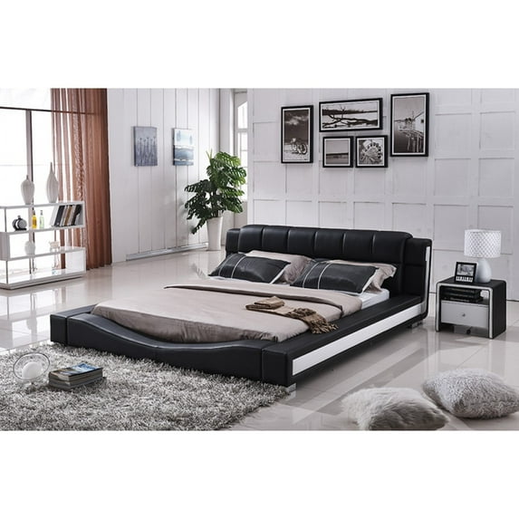 Uspridefurniture Murphy Contemporary Faux Leather Platform Bed, Black, Eastern King