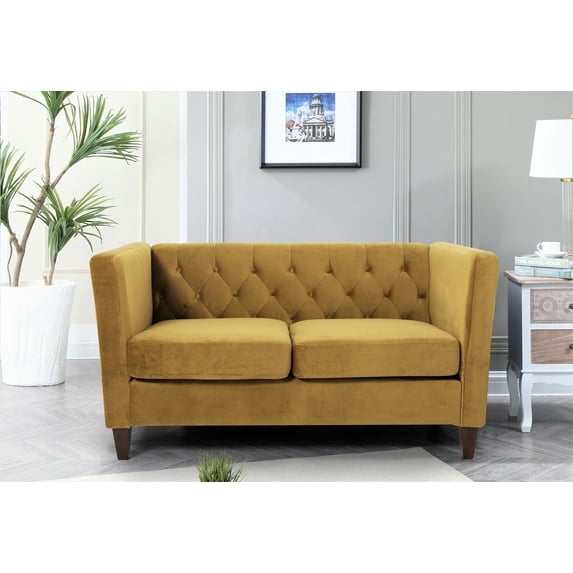 Uspridefurniture Omnisphere 56.7'' Velvet Square Arm Loveseat,Yellow