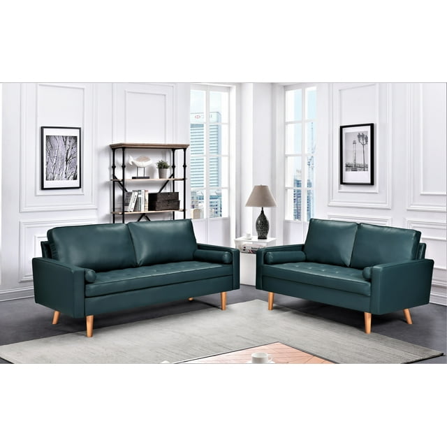 Uspridefurniture Partone 2Pcs Faux Leather Living Room Set,Dark Ocean