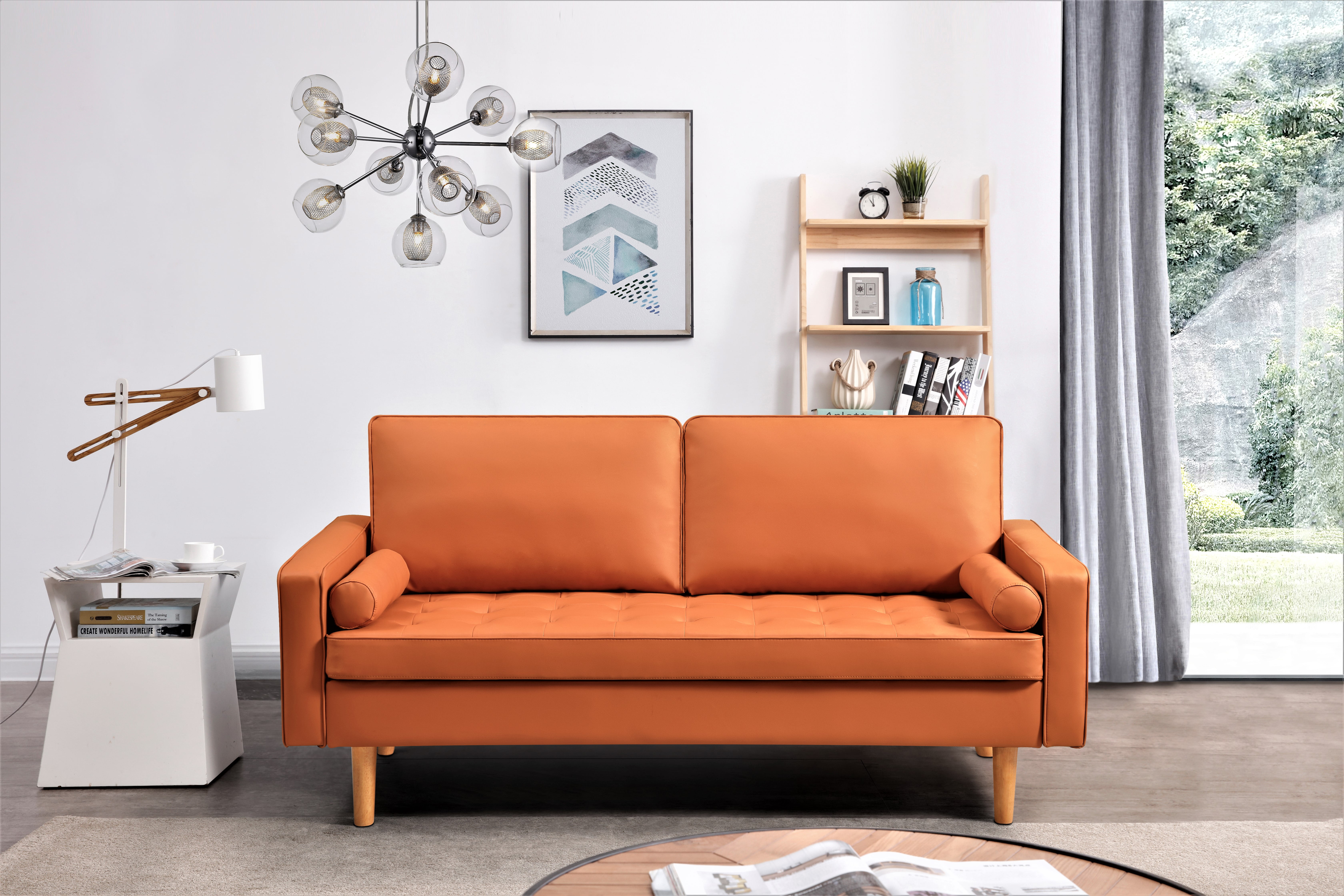 Uspridefurniture Partone 69.7'' Vegan Faux Leather Square Arm Sofa -Red Orange