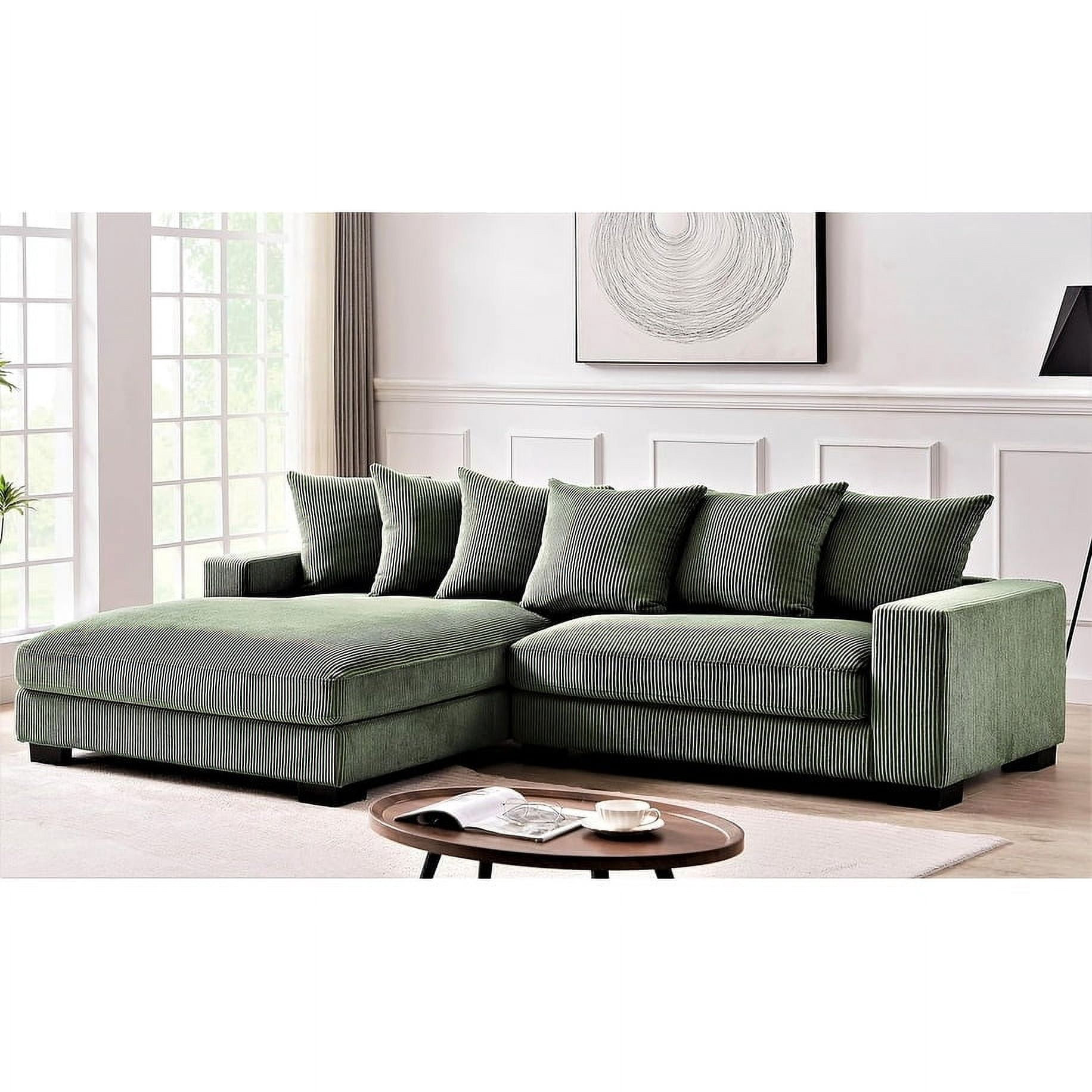 Uspridefurniture Payan 102.4" Wide Corduroy L-Shape Left-Facing Sectional Sofa, Dark Green