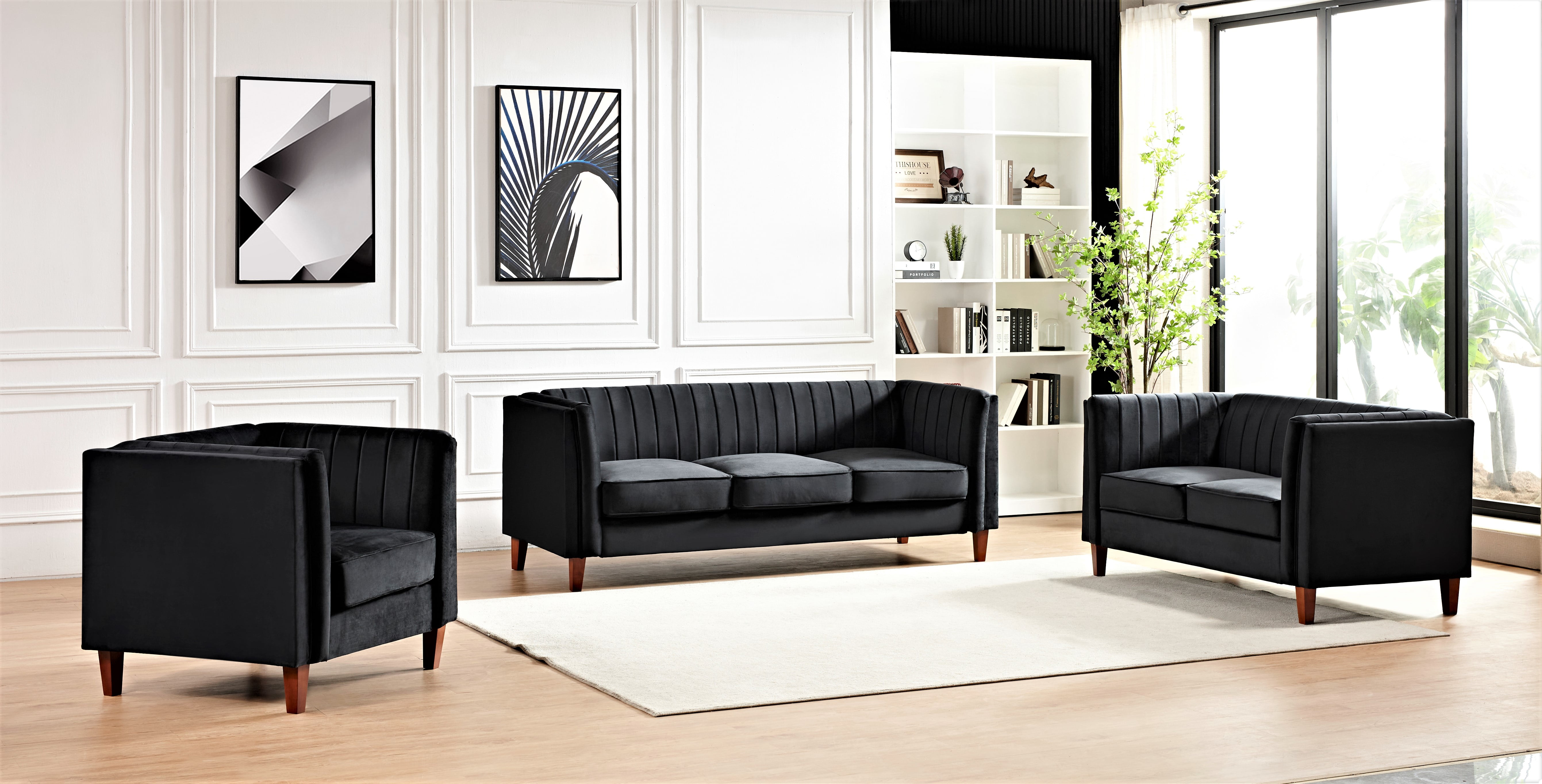 Black tufted living room set hot sale