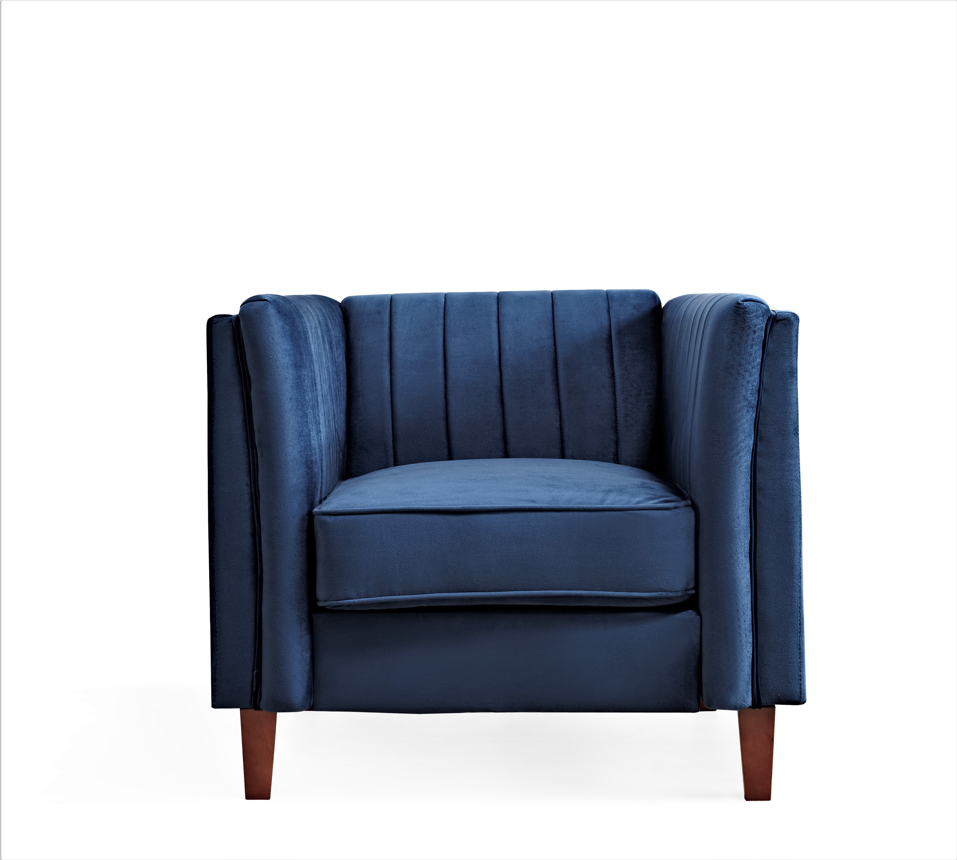 Uspridefurniture Plainfield Line Tufted Square Design Velvet Armchair, Blue