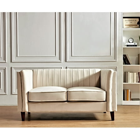 Uspridefurniture Plainfield Line Tufted Square Velvet Loveseat,Beige