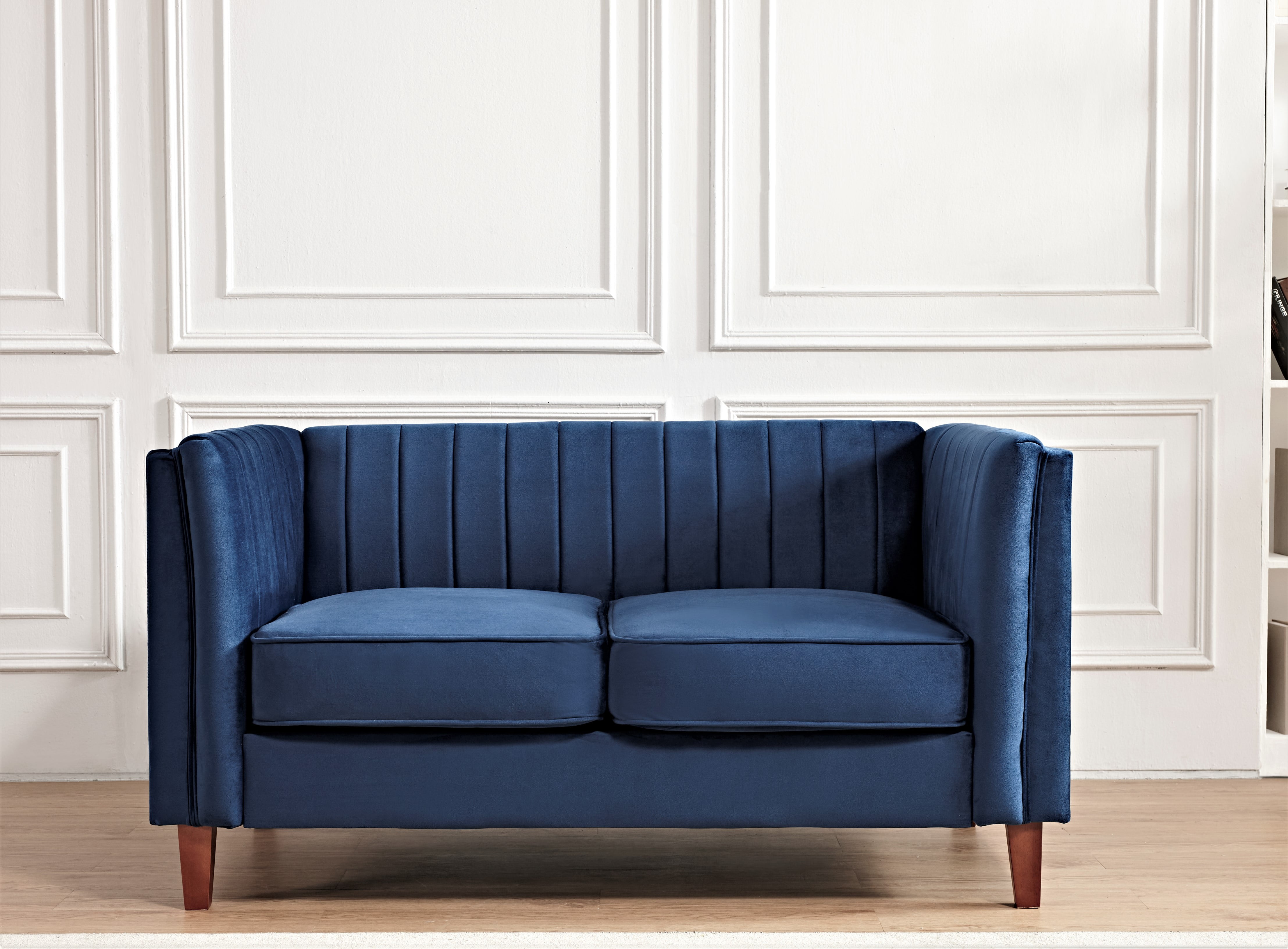Uspridefurniture Plainfield Line Tufted Square Velvet Loveseat,Blue