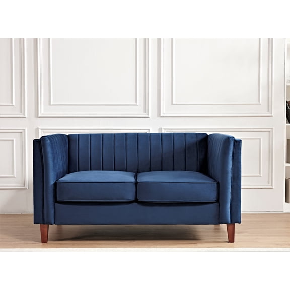 Uspridefurniture Plainfield Line Tufted Square Velvet Loveseat,Blue