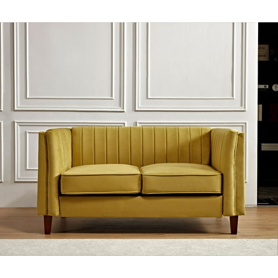 Uspridefurniture Plainfield Line Tufted Square Velvet Loveseat,Yellow