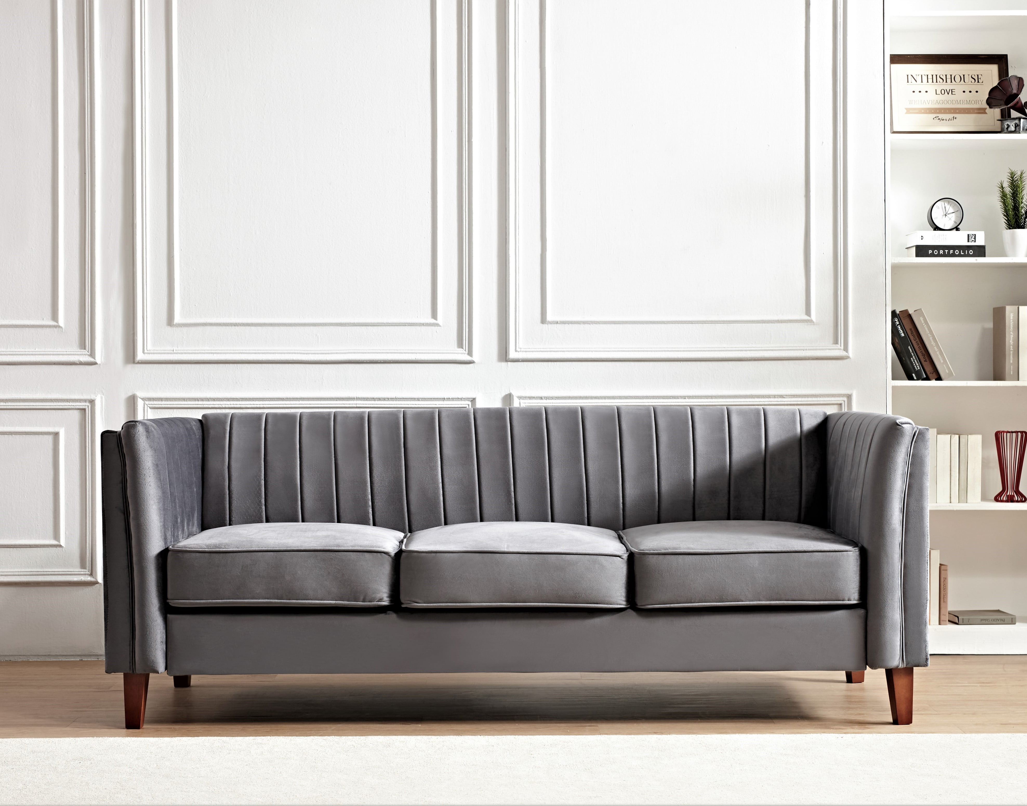 Uspridefurniture Plainfield Line Tufted Square Velvet Sofa,Gary