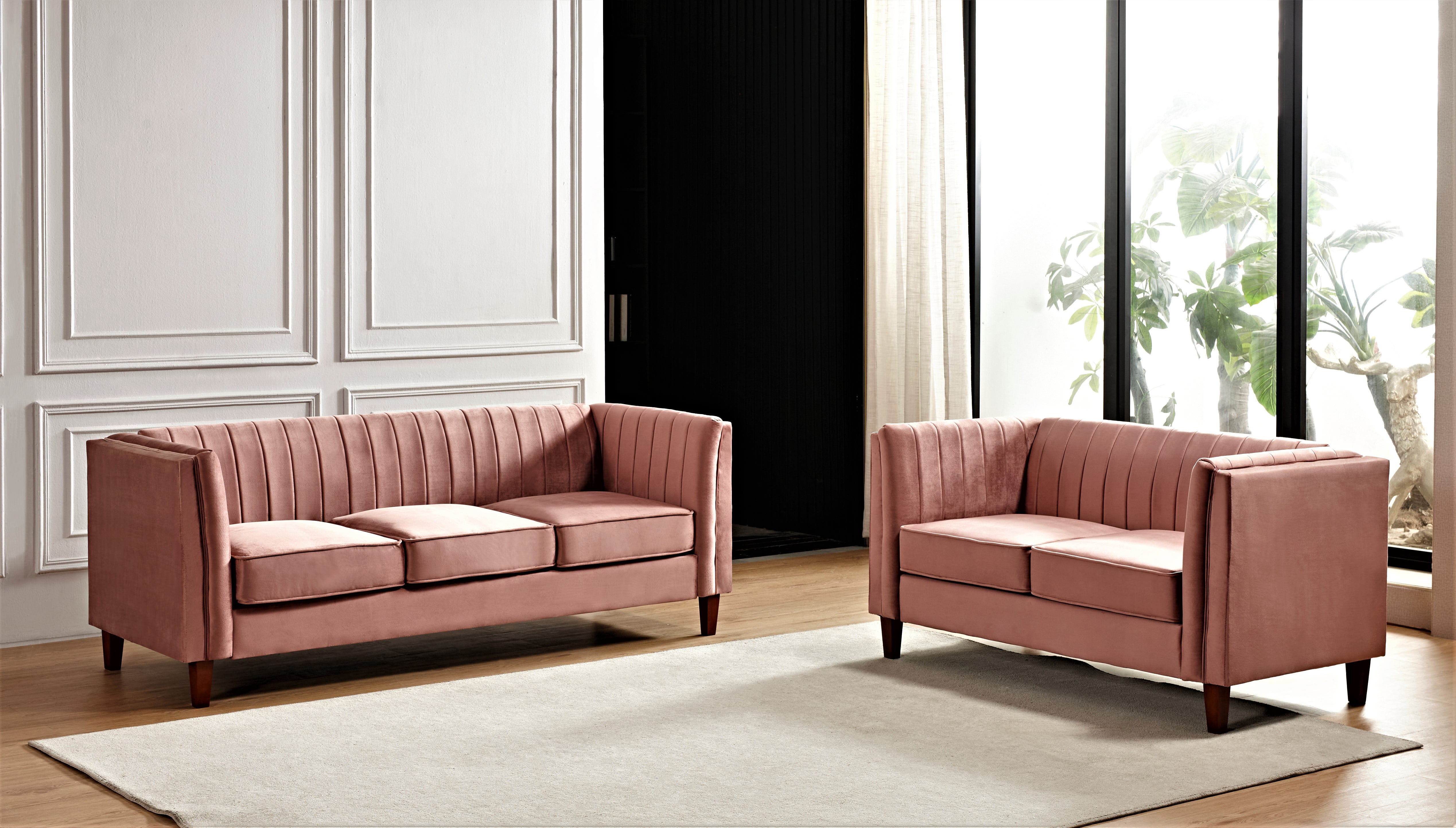 Uspridefurniture Plainfield Square Design 2Pcs Living Room Set, Pink Velvet, Size: One size