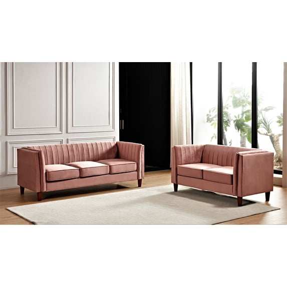 Uspridefurniture Plainfield Square Design 2Pcs Living Room Set, Pink Velvet