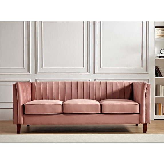 Uspridefurniture Plainfield Square Design Velvet Sofa, Pink