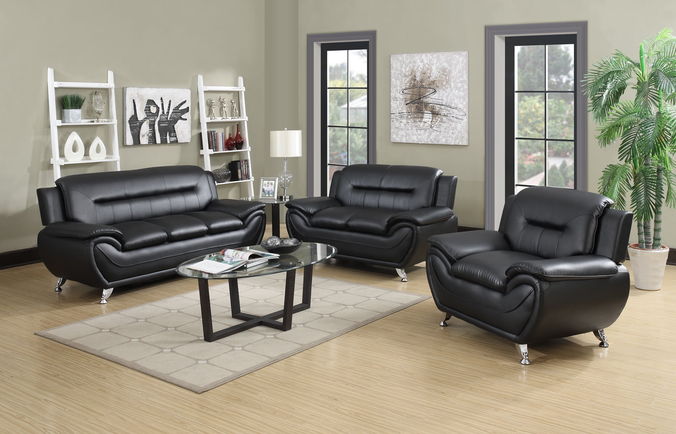 Uspridefurniture Sanuel 3Pcs Faux Leather Living Room Sets, Chair ...