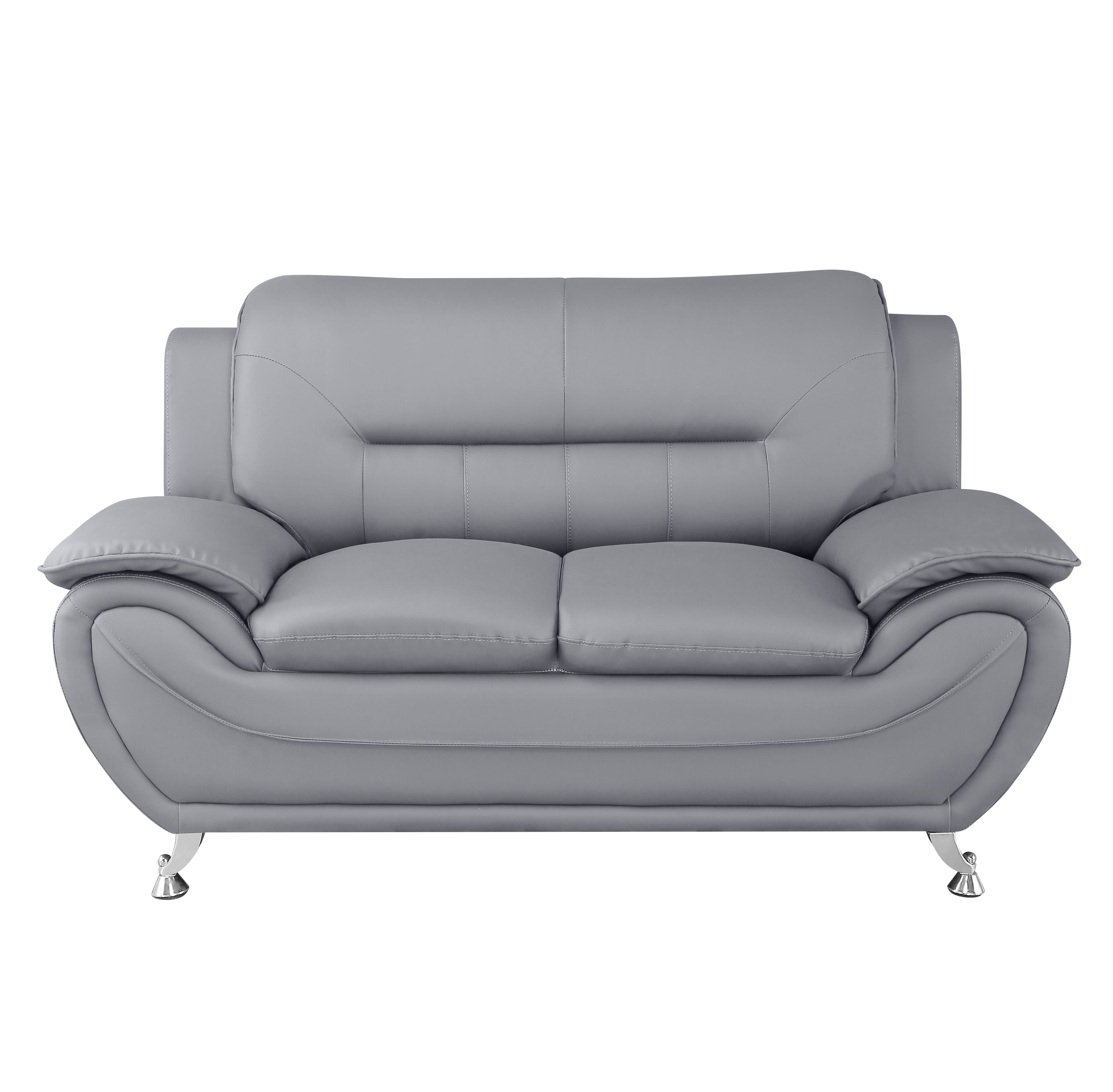 Uspridefurniture Sanuel 61.3" Faux Leather Pillow Top Arm Loveseat -Gray