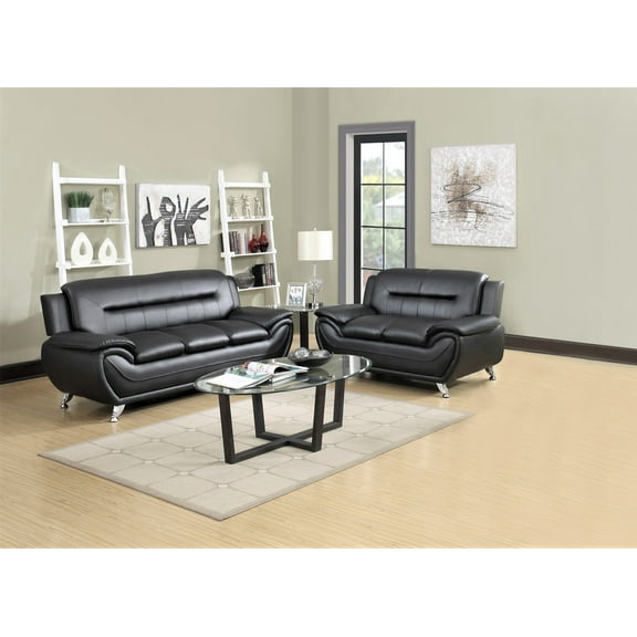 Uspridefurniture Sanuel Faux Leather 2Pcs Living Room Sets,Black