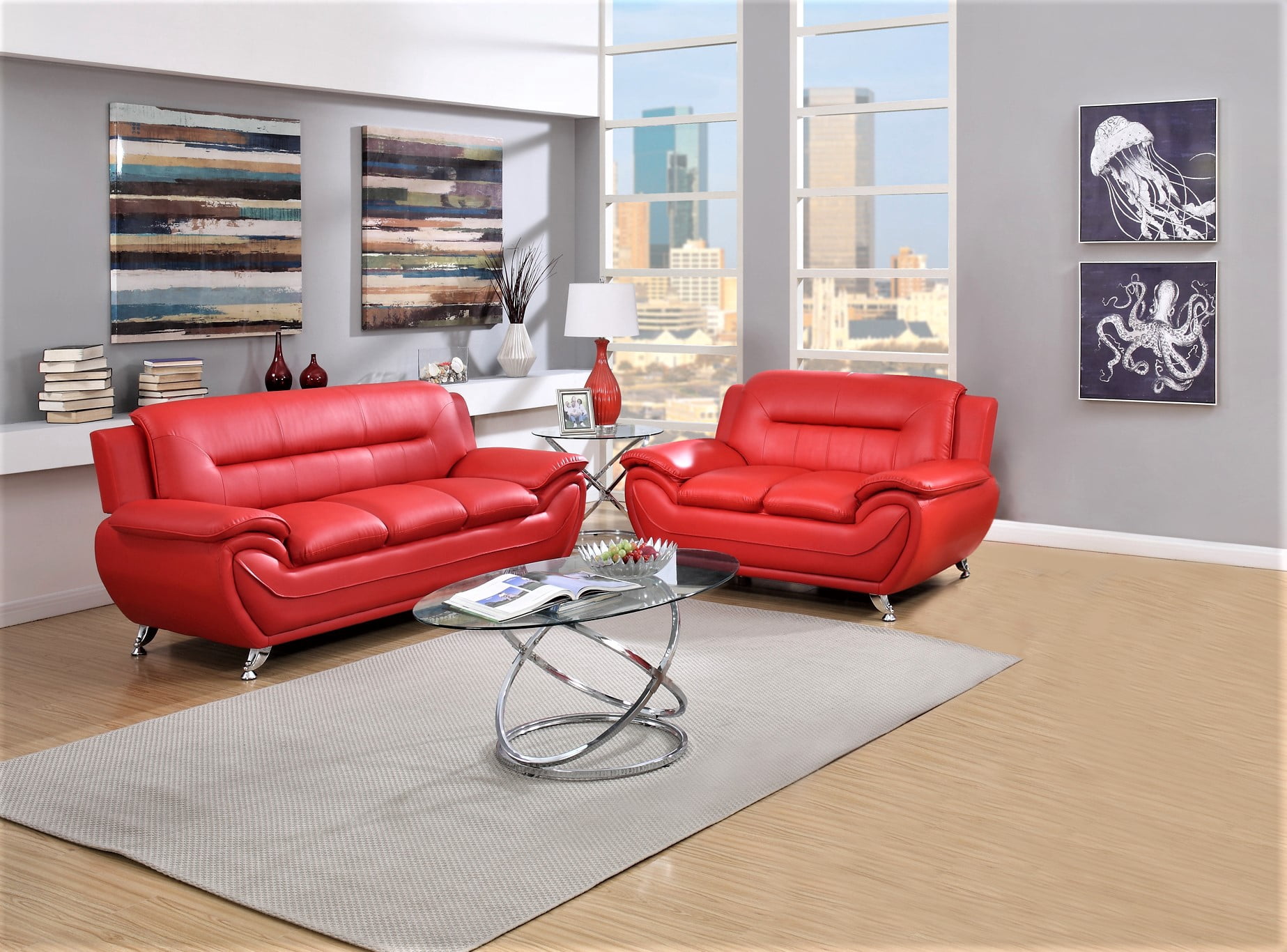 Uspridefurniture Sanuel Faux Leather 2Pcs Living Room Sets, Red