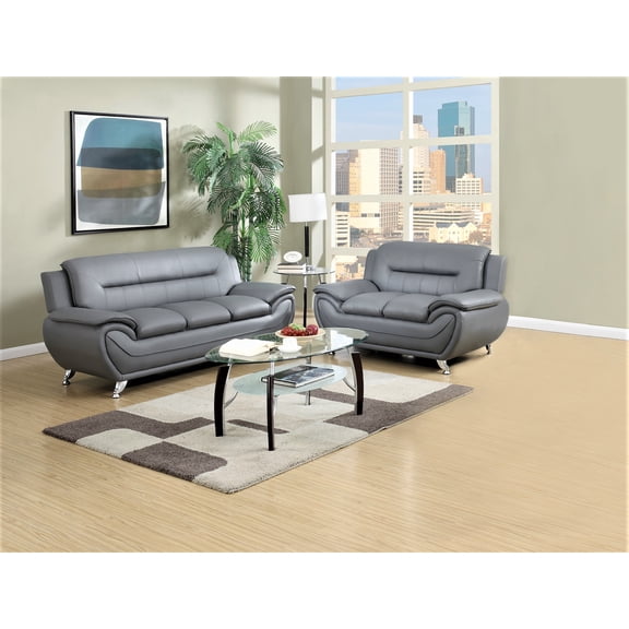 Uspridefurniture Sanuel Faux Leather Pillow Top 2Pcs Living Room Sets, Gray
