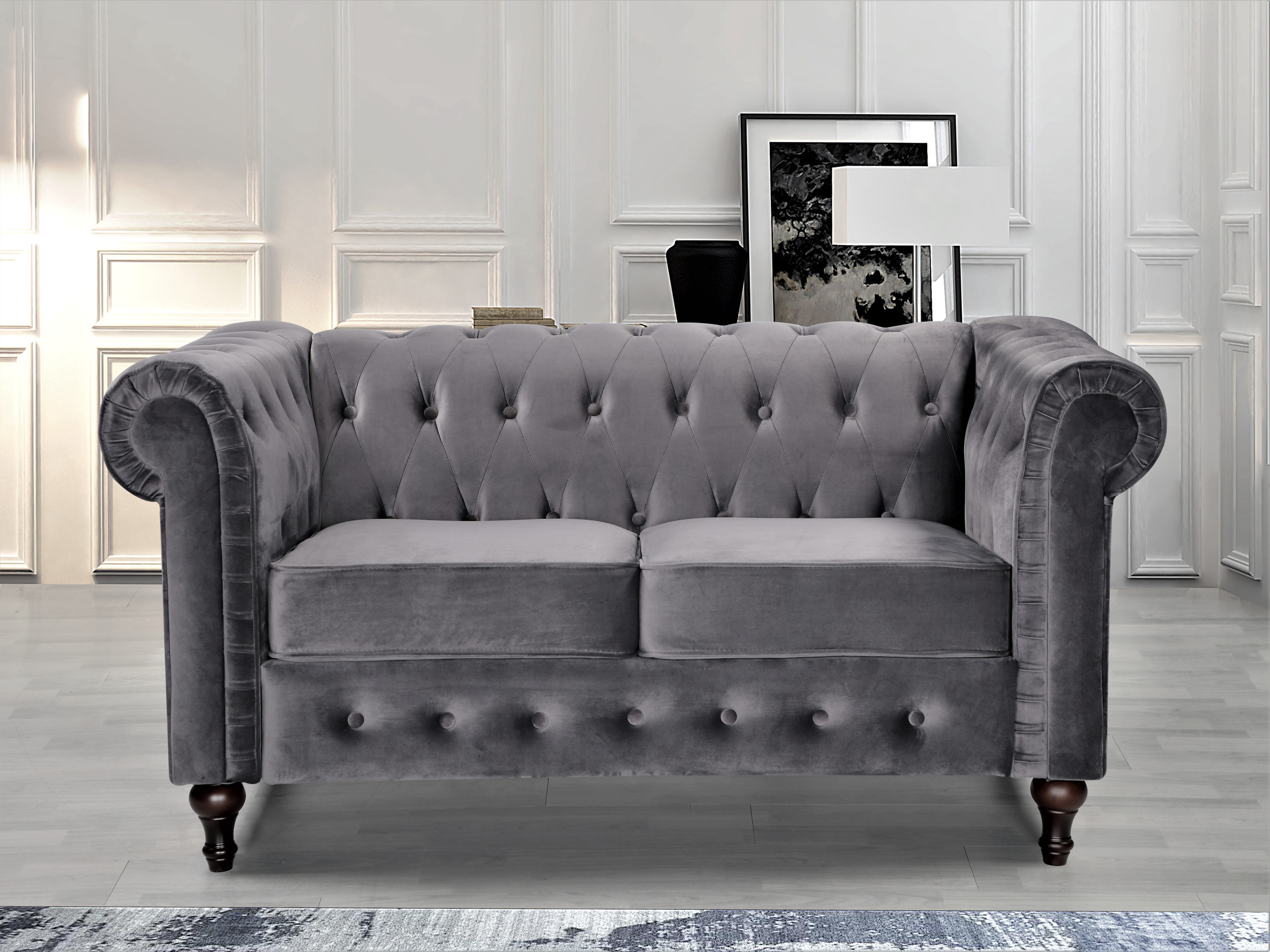 Uspridefurniture Shamblin 61'' Rolled Arm Chesterfield Loveseat,Gray