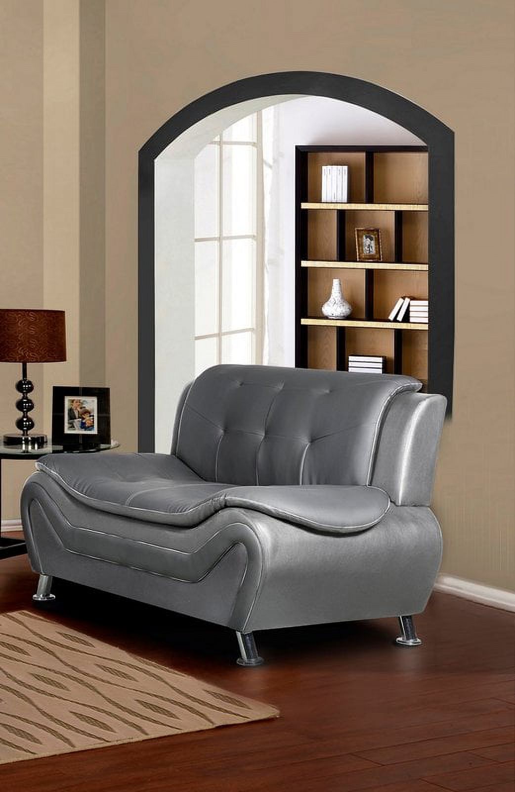 Uspridefurniture Sifford Modern Loveseat Bonded Leather Tufted Loveseat, Black/Brown