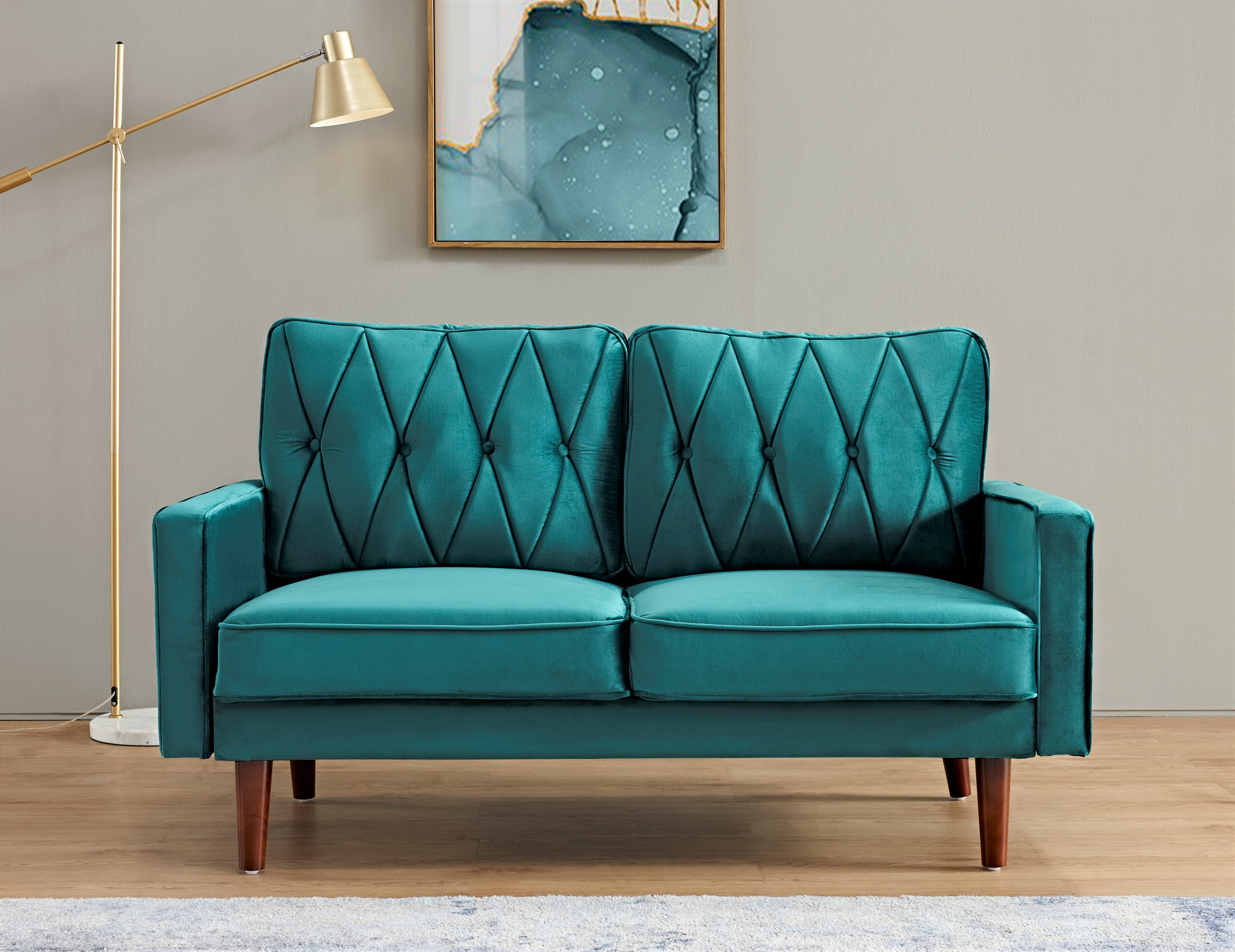 Uspridefurniture Tufted Cushion Back 57.5 Wide Loveseat, Green Velvet