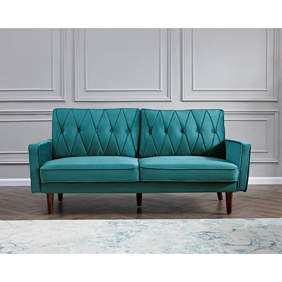 Uspridefurniture Tufted Cushion Back 69.3" Velvet Sofa,Blue-Green