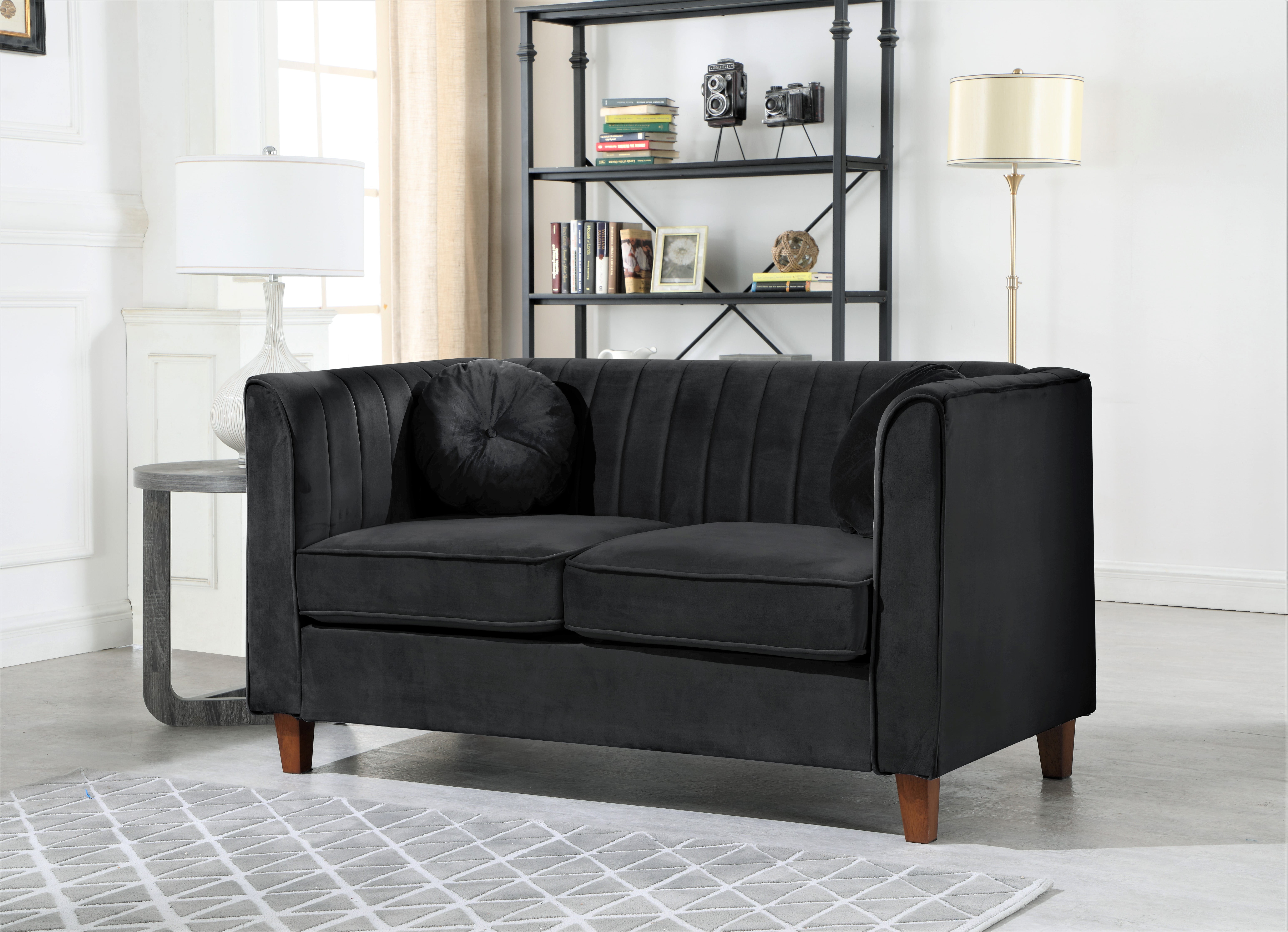Uspridefurniture Velvet Loveseat -Black, Removable Seat Cushions