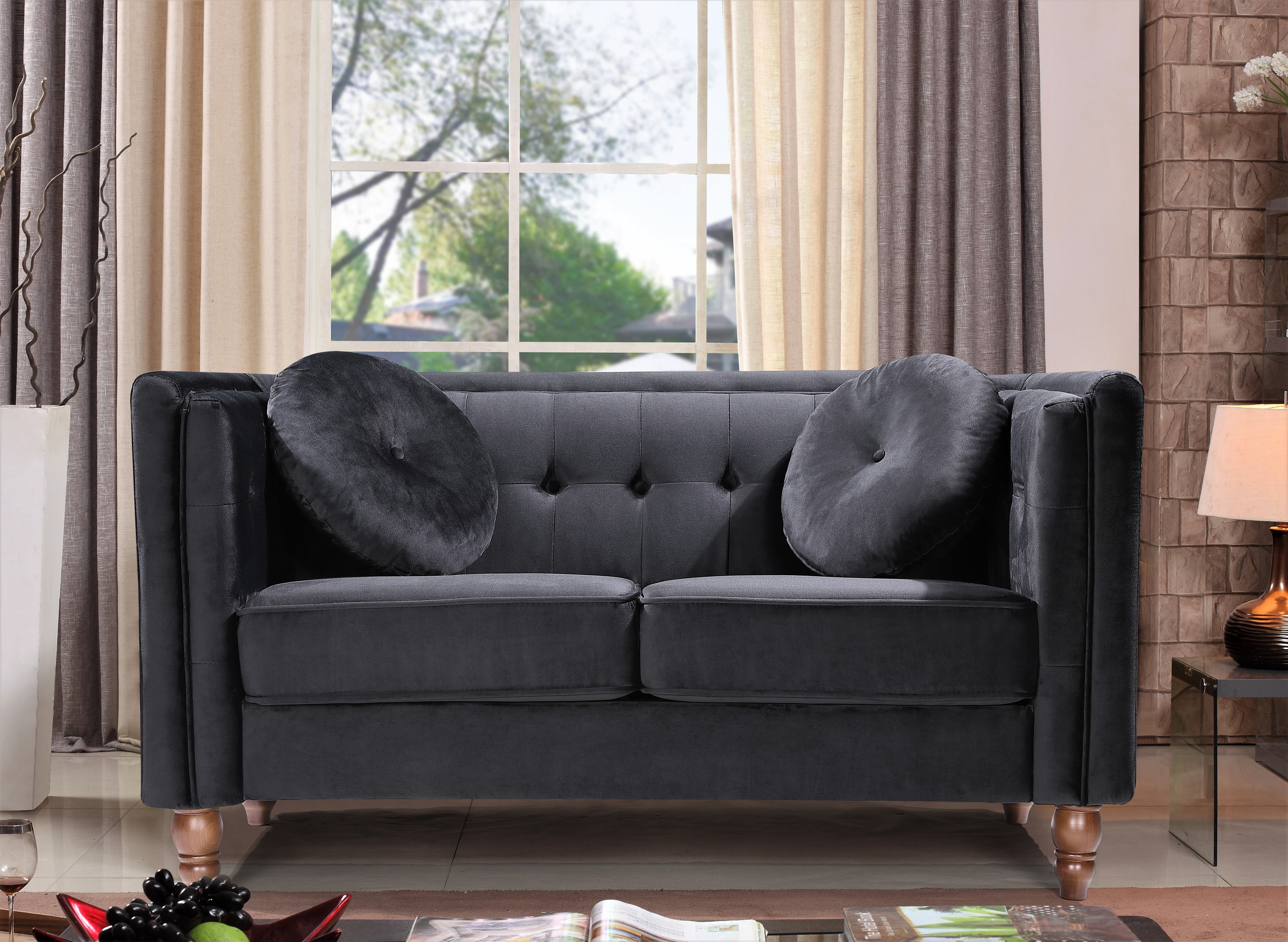 Uspridefurniture Velvet Loveseat, Black