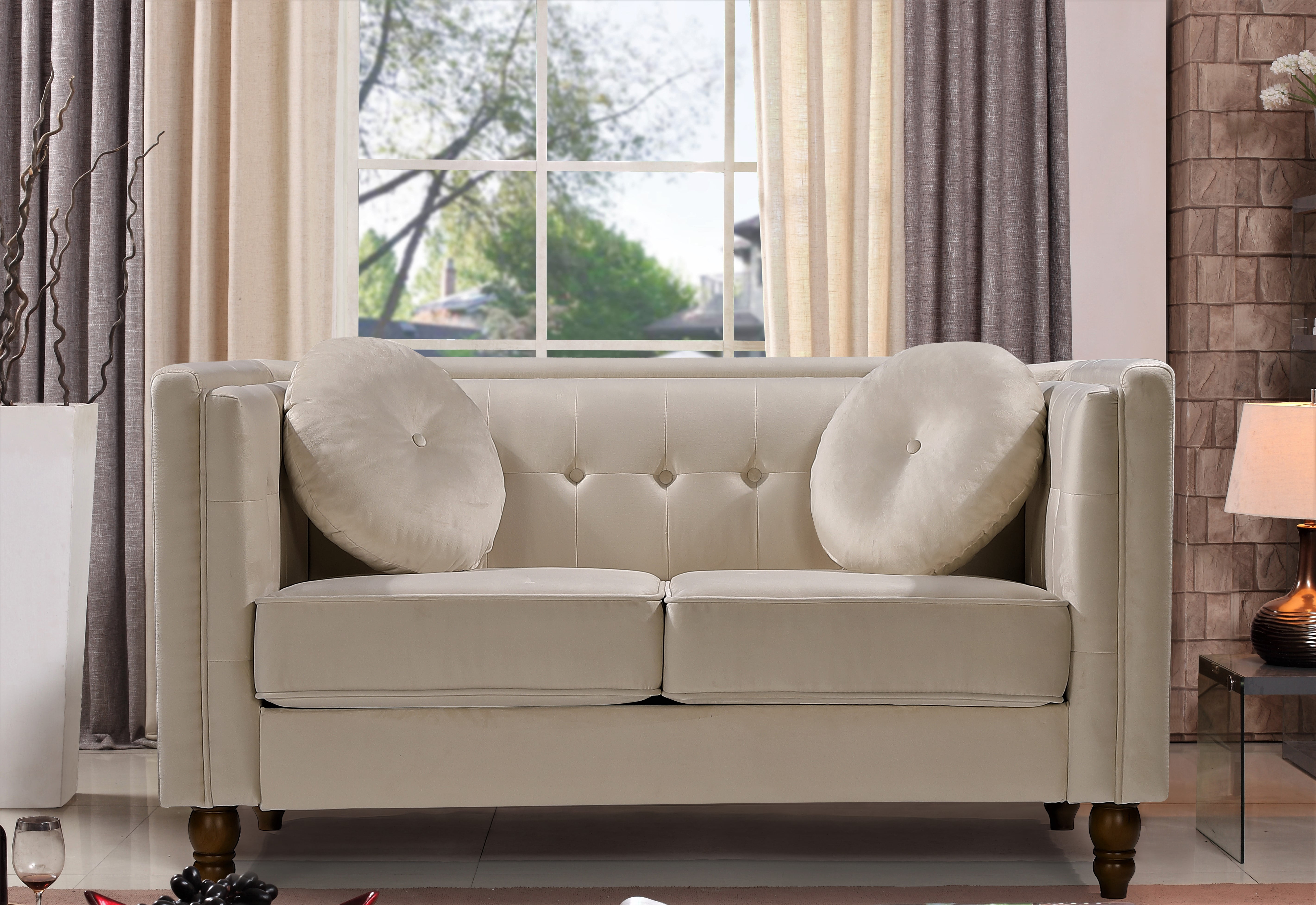 Uspridefurniture Velvet Loveseat,Removable Seat Cushions,Ivory