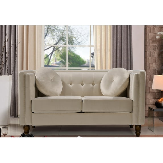 Uspridefurniture Velvet Loveseat,Removable Seat Cushions,Ivory