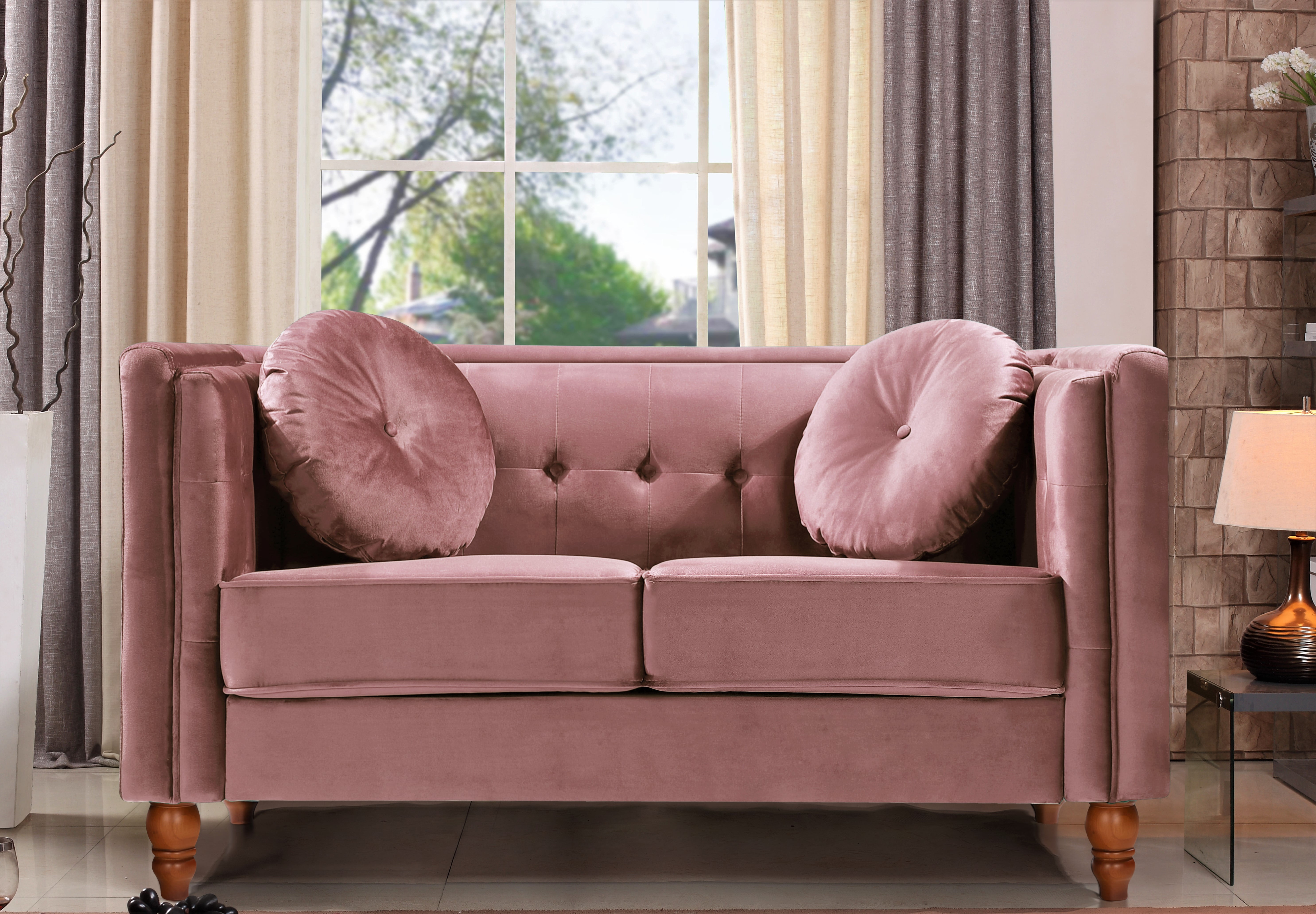 Uspridefurniture Velvet  Loveseat, Removable Seat Cushions, Rose